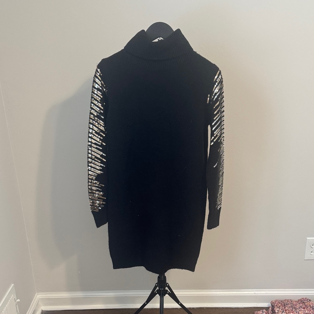 Lush Black Midi Dress with Silver Accents